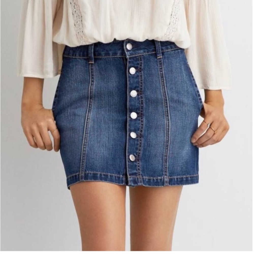 AEO Button Front Denim A-Line Skirt